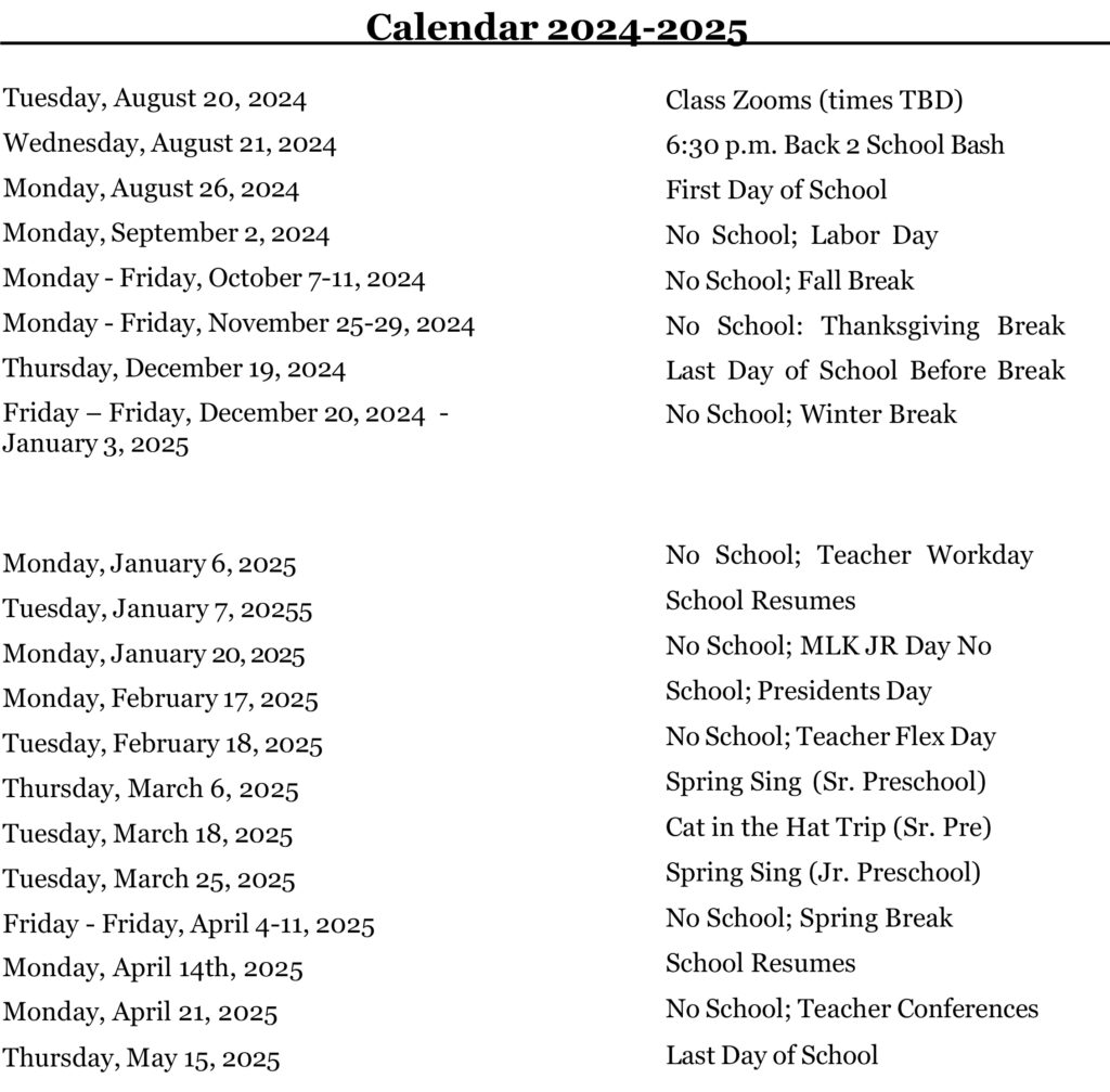 OPP 2024-2025 Calendar